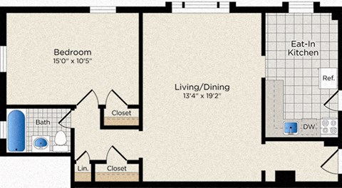 the floor plan of a bedroom apartment with a bathroom and a living room